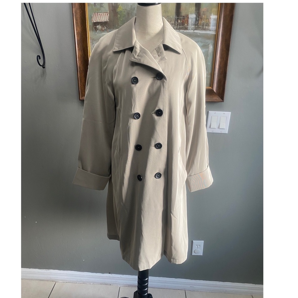 Julia Klein Khaki Tan Double Breasted Trench Coat Jacket Womens Size 8 Russia